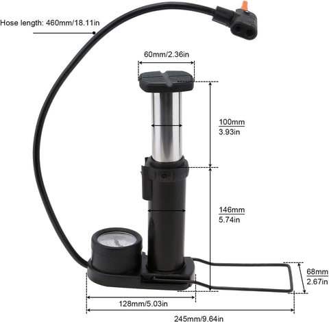 High Pressure Foot Air Pump with Gauge Heavy-Duty Foot Bike Pump