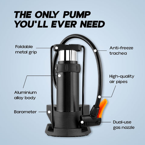 High Pressure Foot Air Pump with Gauge Heavy-Duty Foot Bike Pump