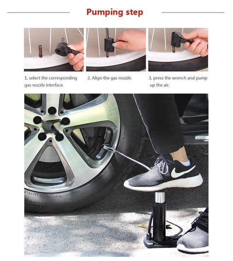 High Pressure Foot Air Pump with Gauge Heavy-Duty Foot Bike Pump