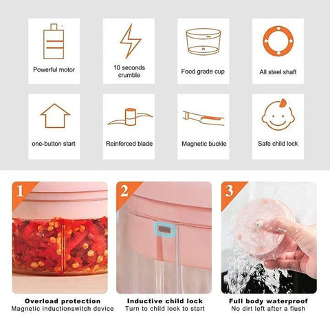Portable Electric USB Rechargeable Fruit Vegetable cutter mixer